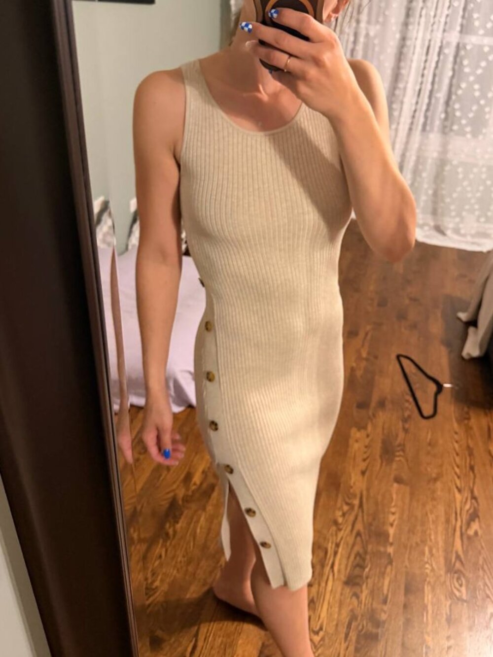 Pink Rose Ribbed Knit Sleeveless Midi Dress